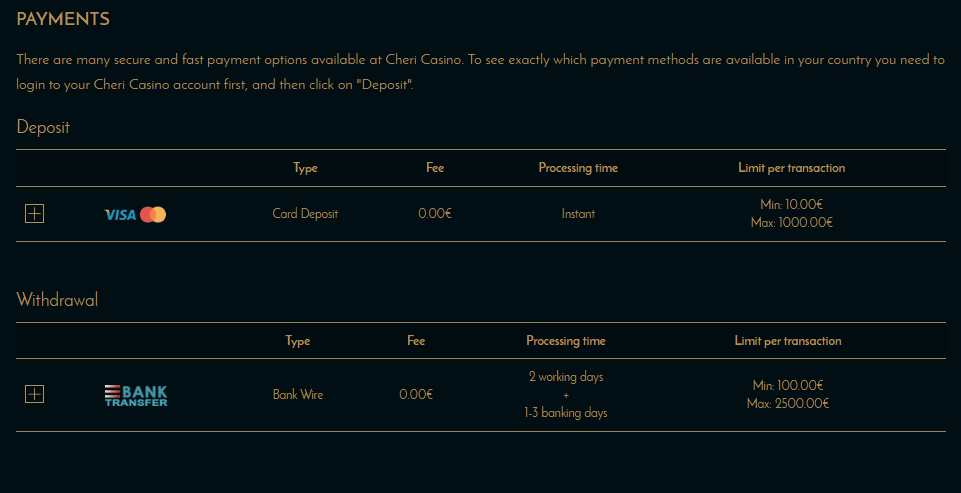 paiement casino cheri